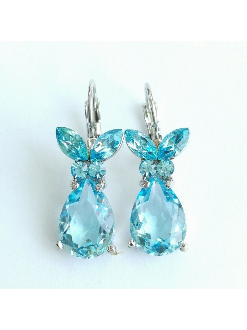 Swarovski Elements Blue Crystal drop earrings prom wedding Lever Back 🆕